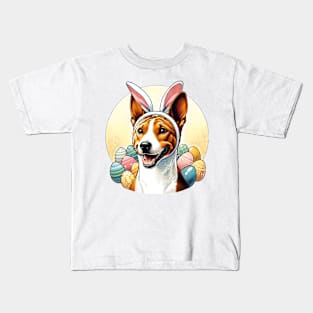 Basenji with Bunny Ears Celebrates Easter Festivities Kids T-Shirt